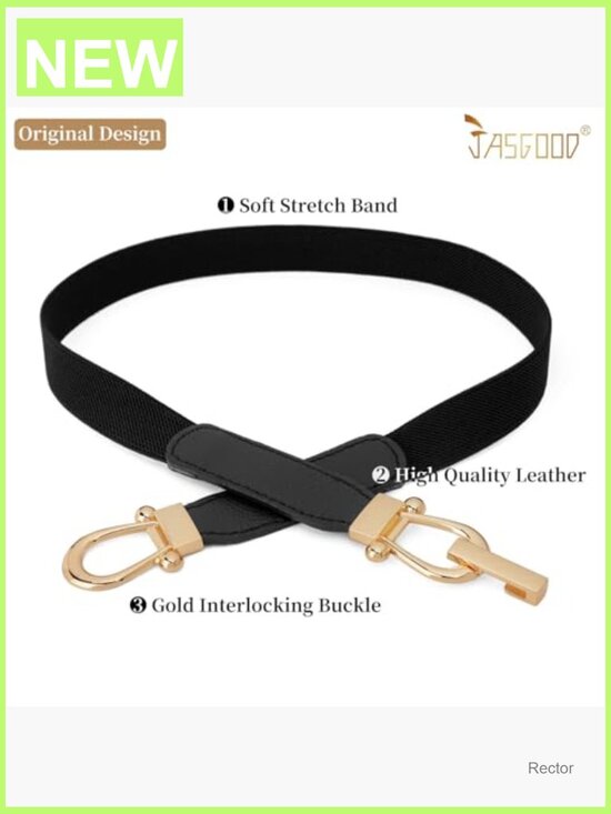 Women\'s Skinny Elastic Belt with Gold Buckle, Stretchy Waist Belt for Dresses main image 4